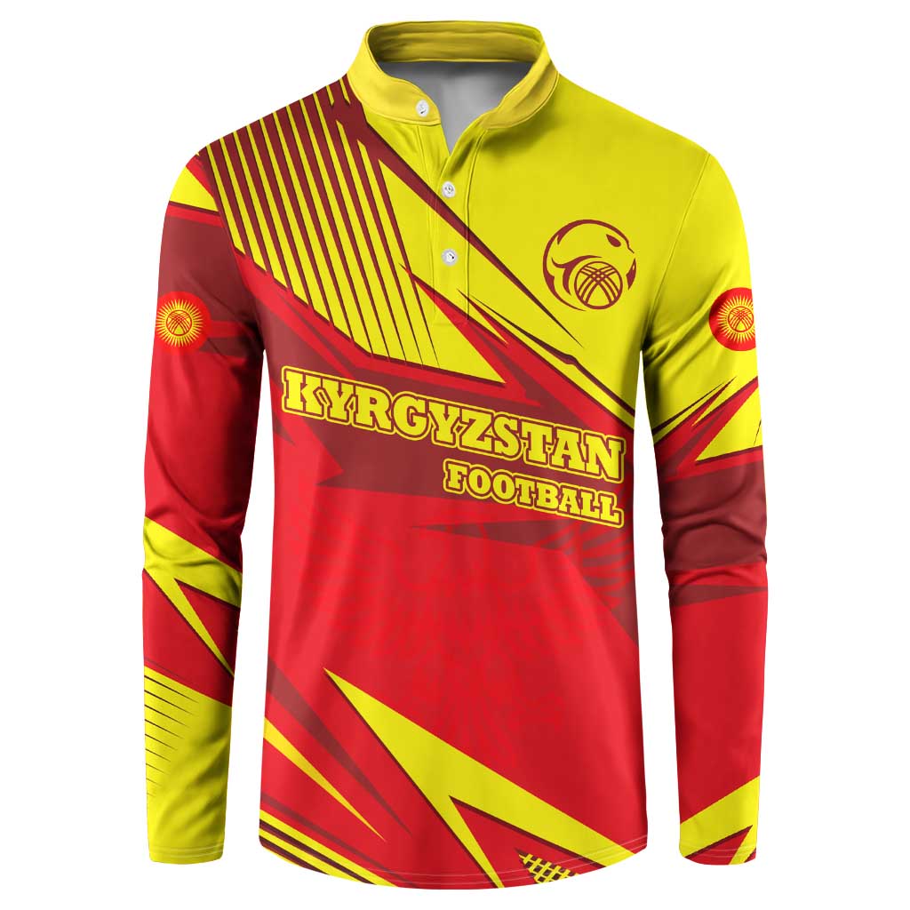 Kyrgyzstan Football Button Sweatshirt Red and Yellow Sports with National Emblem Design
