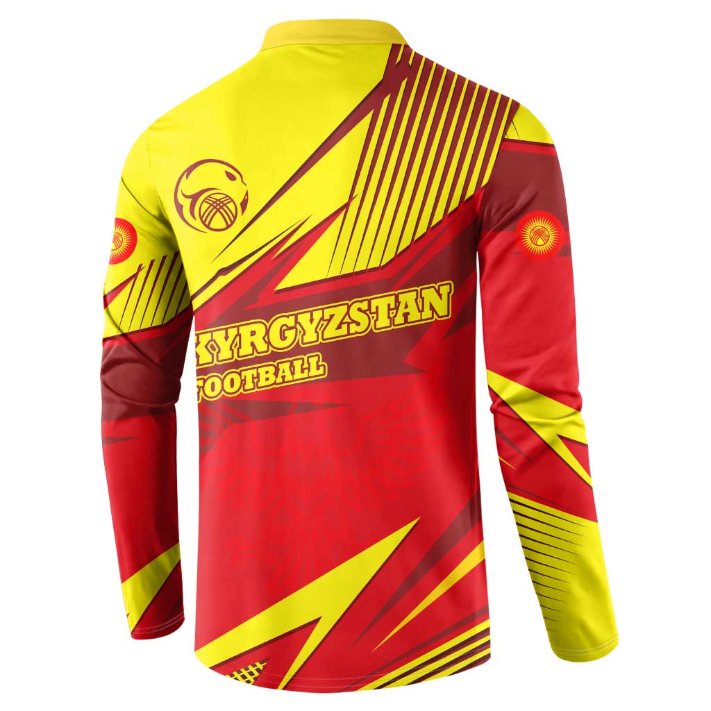 Kyrgyzstan Football Button Sweatshirt Red and Yellow Sports with National Emblem Design