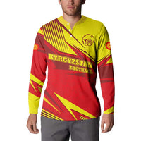 Kyrgyzstan Football Button Sweatshirt Red and Yellow Sports with National Emblem Design