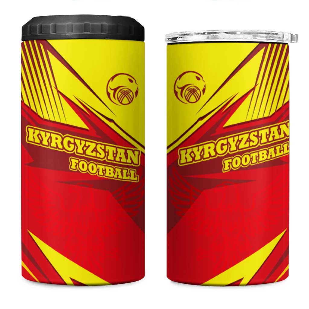 Kyrgyzstan Football 4 in 1 Can Cooler Tumbler Red and Yellow Sports with National Emblem Design