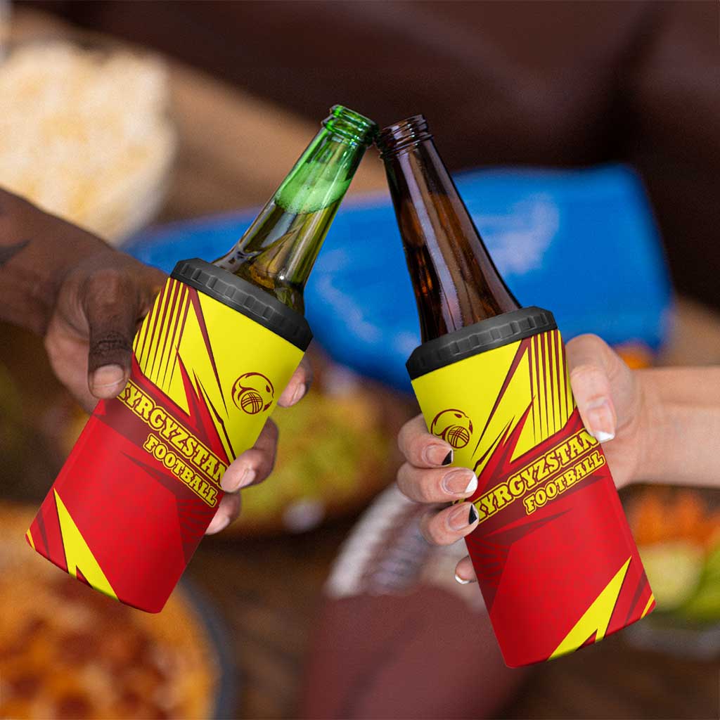 Kyrgyzstan Football 4 in 1 Can Cooler Tumbler Red and Yellow Sports with National Emblem Design