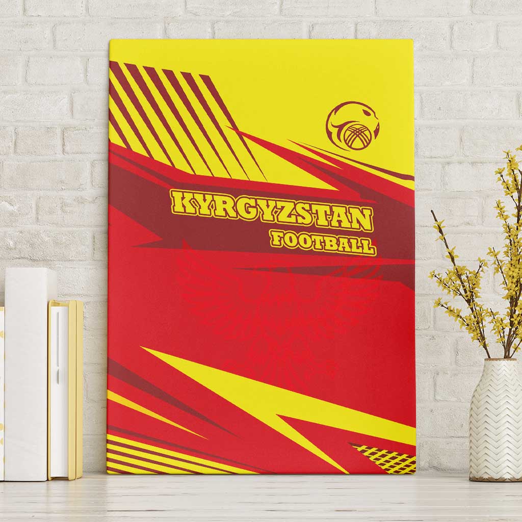 Kyrgyzstan Football Canvas Wall Art Red and Yellow Sports with National Emblem Design