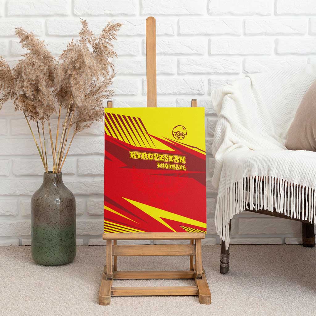 Kyrgyzstan Football Canvas Wall Art Red and Yellow Sports with National Emblem Design
