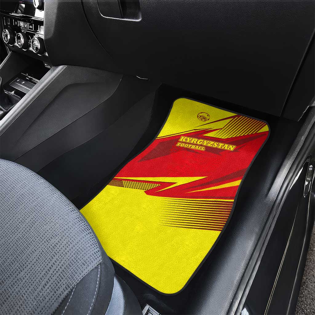 Kyrgyzstan Football Car Mats Red and Yellow Sports with National Emblem Design