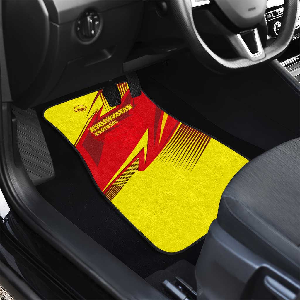 Kyrgyzstan Football Car Mats Red and Yellow Sports with National Emblem Design