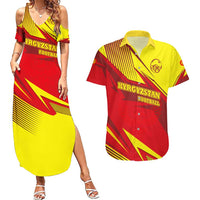 Kyrgyzstan Football Couples Matching Summer Maxi Dress and Hawaiian Shirt Red and Yellow Sports with National Emblem Design