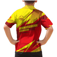 Kyrgyzstan Football Family Matching Mermaid Dress and Hawaiian Shirt Red and Yellow Sports with National Emblem Design