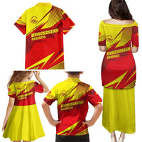 Kyrgyzstan Football Family Matching Puletasi and Hawaiian Shirt Red and Yellow Sports with National Emblem Design