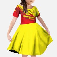 Kyrgyzstan Football Family Matching Short Sleeve Bodycon Dress and Hawaiian Shirt Red and Yellow Sports with National Emblem Design