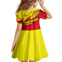 Kyrgyzstan Football Family Matching Short Sleeve Bodycon Dress and Hawaiian Shirt Red and Yellow Sports with National Emblem Design