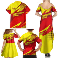Kyrgyzstan Football Family Matching Summer Maxi Dress and Hawaiian Shirt Red and Yellow Sports with National Emblem Design