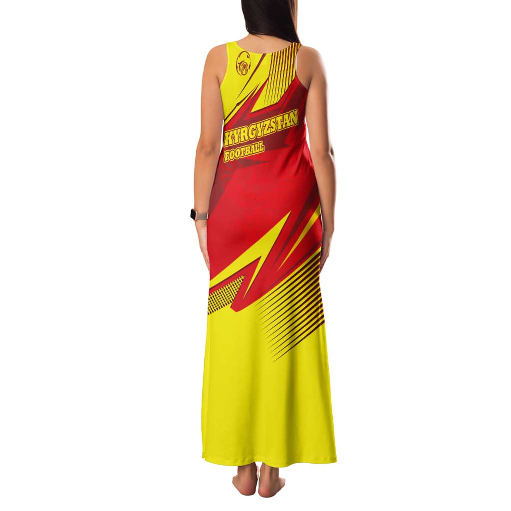 Kyrgyzstan Football Family Matching Tank Maxi Dress and Hawaiian Shirt Red and Yellow Sports with National Emblem Design