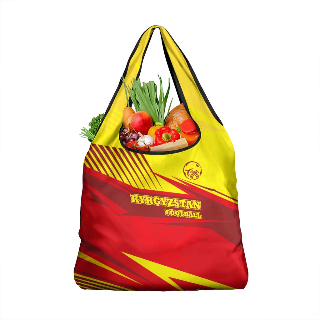 Kyrgyzstan Football Grocery Bag Red and Yellow Sports with National Emblem Design