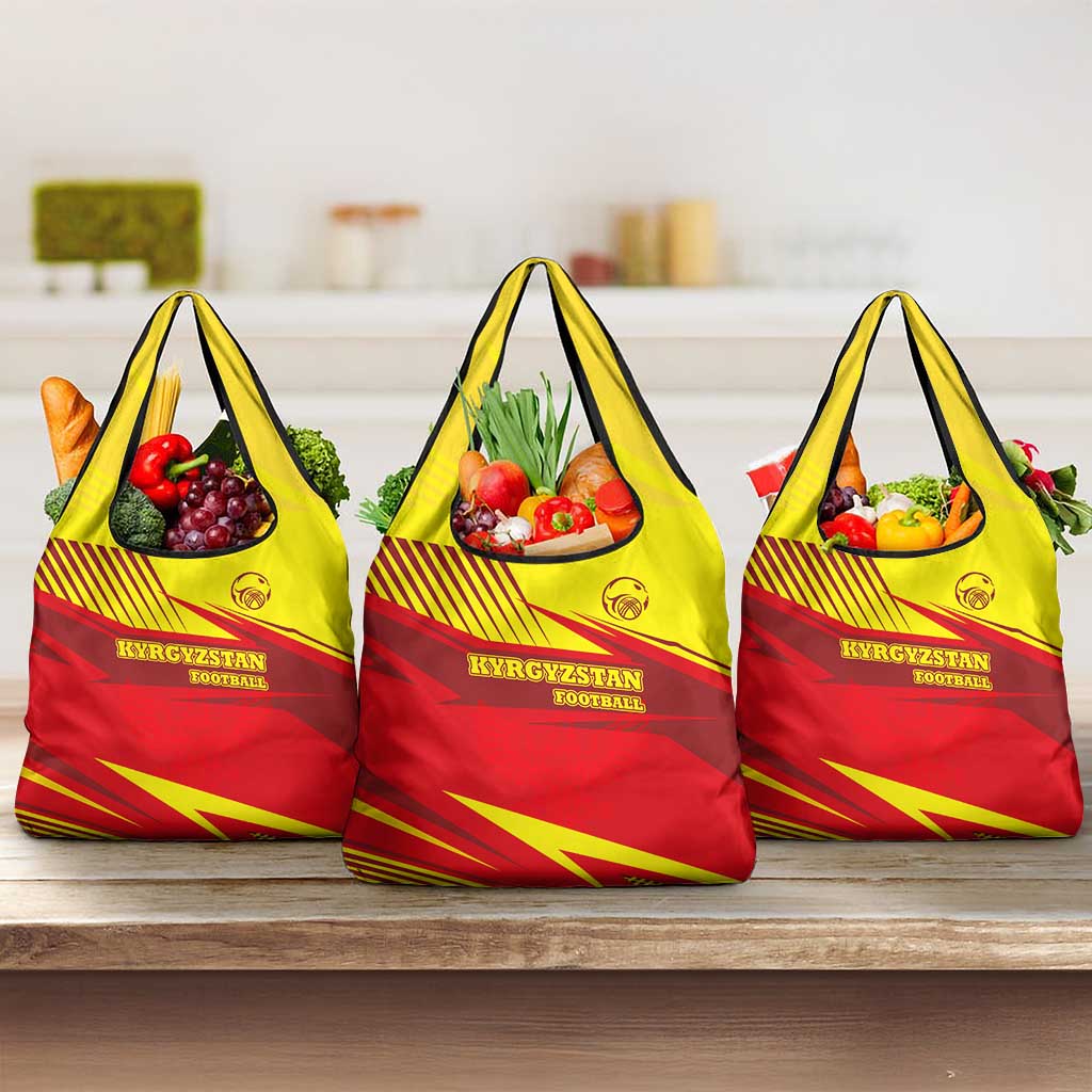 Kyrgyzstan Football Grocery Bag Red and Yellow Sports with National Emblem Design