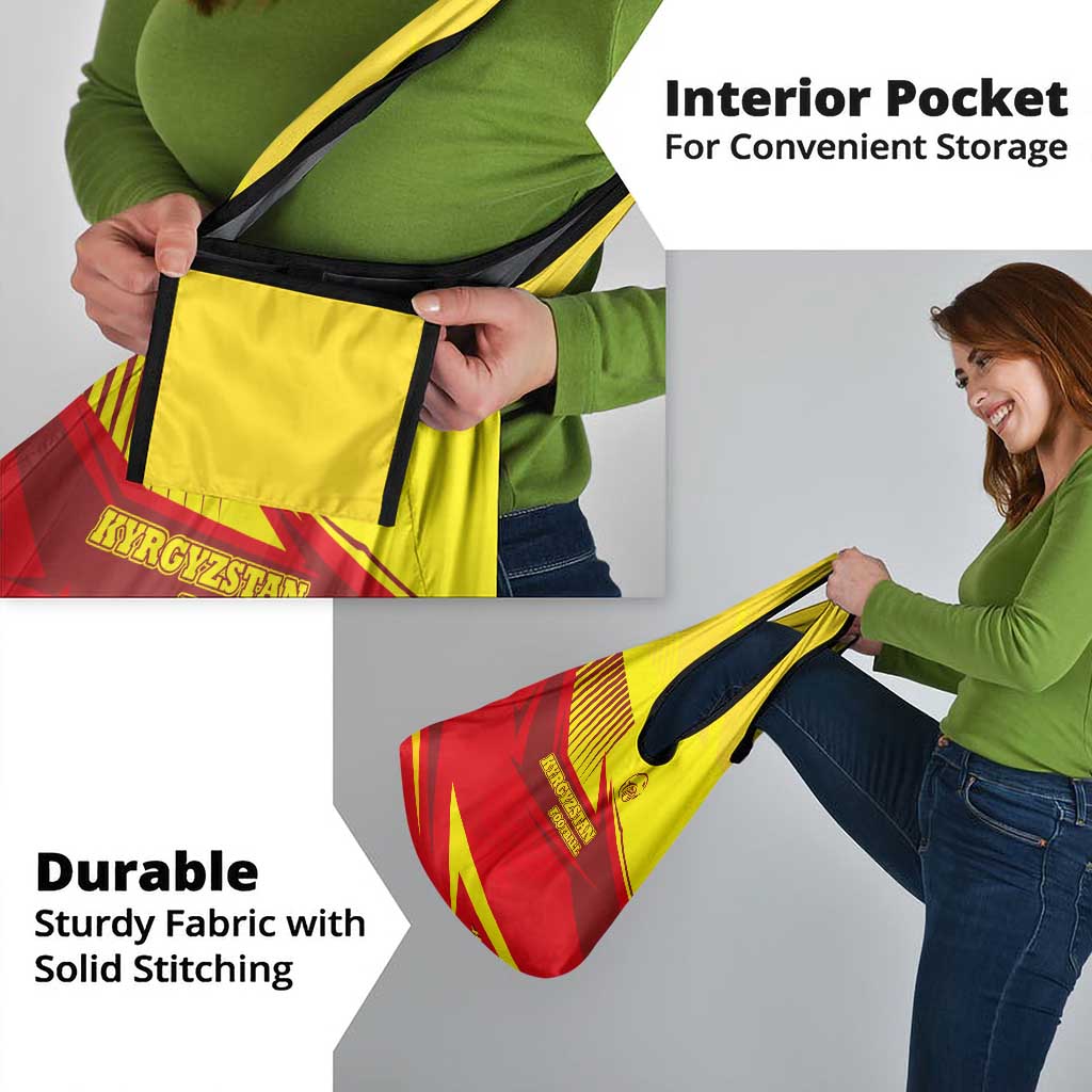 Kyrgyzstan Football Grocery Bag Red and Yellow Sports with National Emblem Design