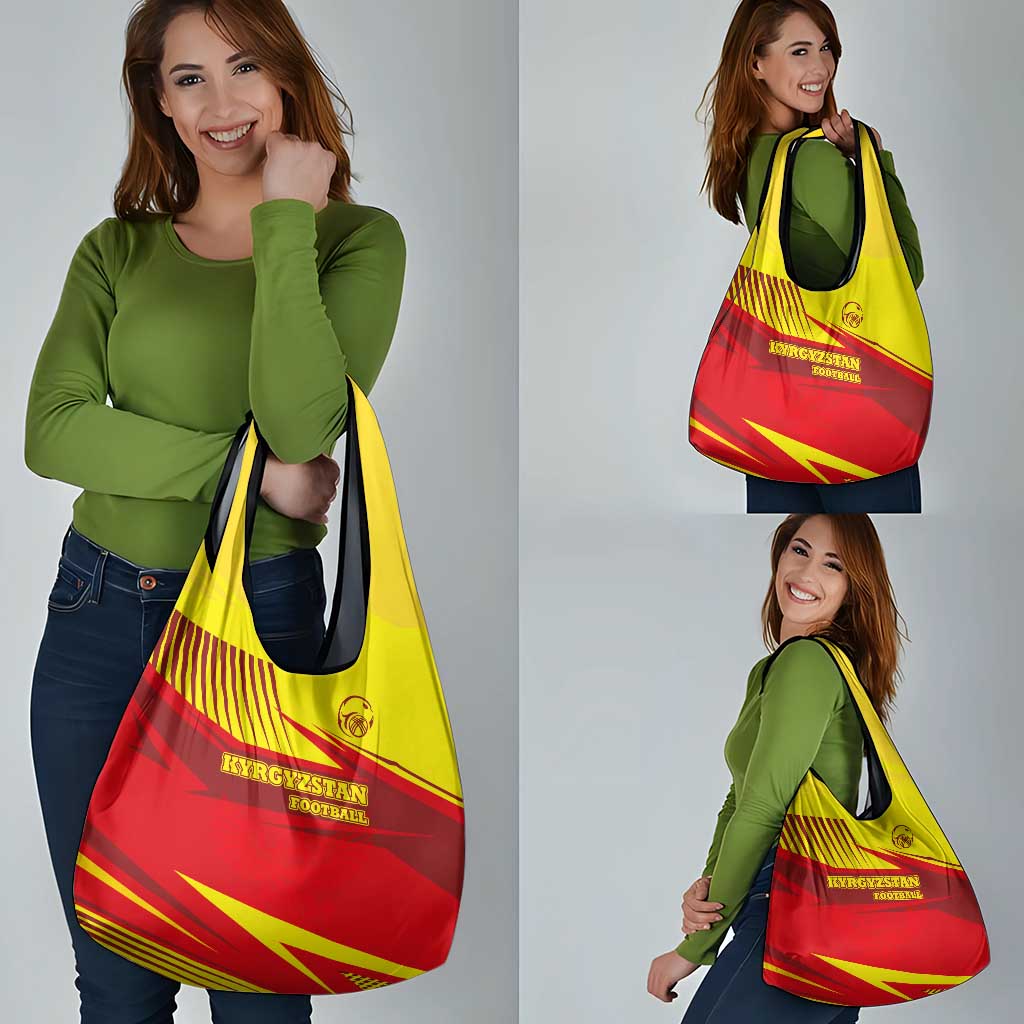 Kyrgyzstan Football Grocery Bag Red and Yellow Sports with National Emblem Design