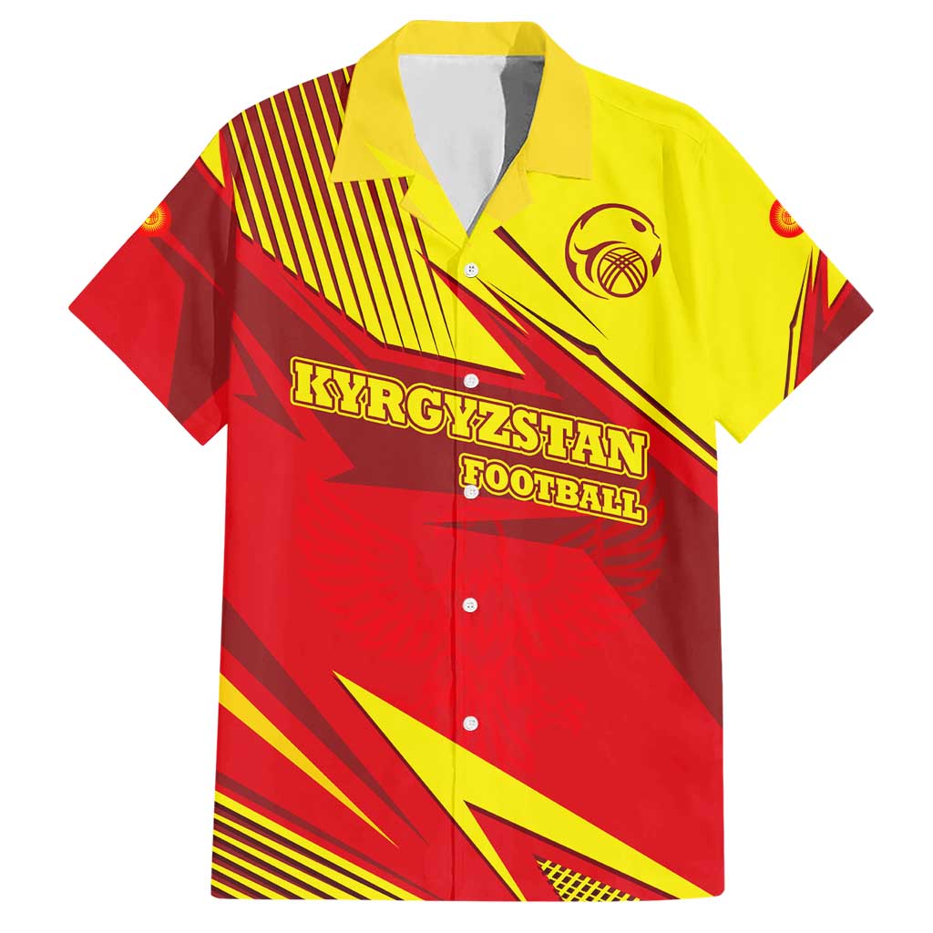 Kyrgyzstan Football Hawaiian Shirt Red and Yellow Sports with National Emblem Design