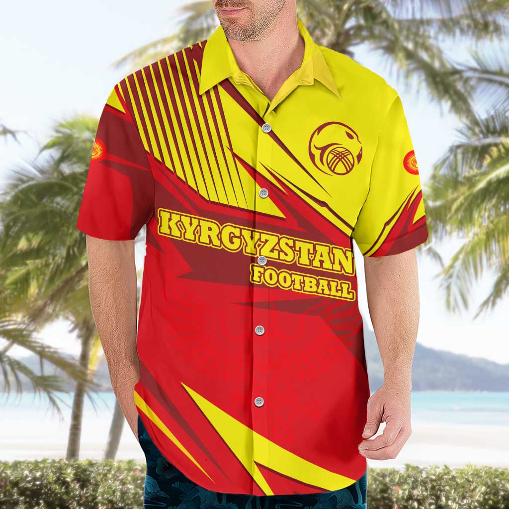Kyrgyzstan Football Hawaiian Shirt Red and Yellow Sports with National Emblem Design