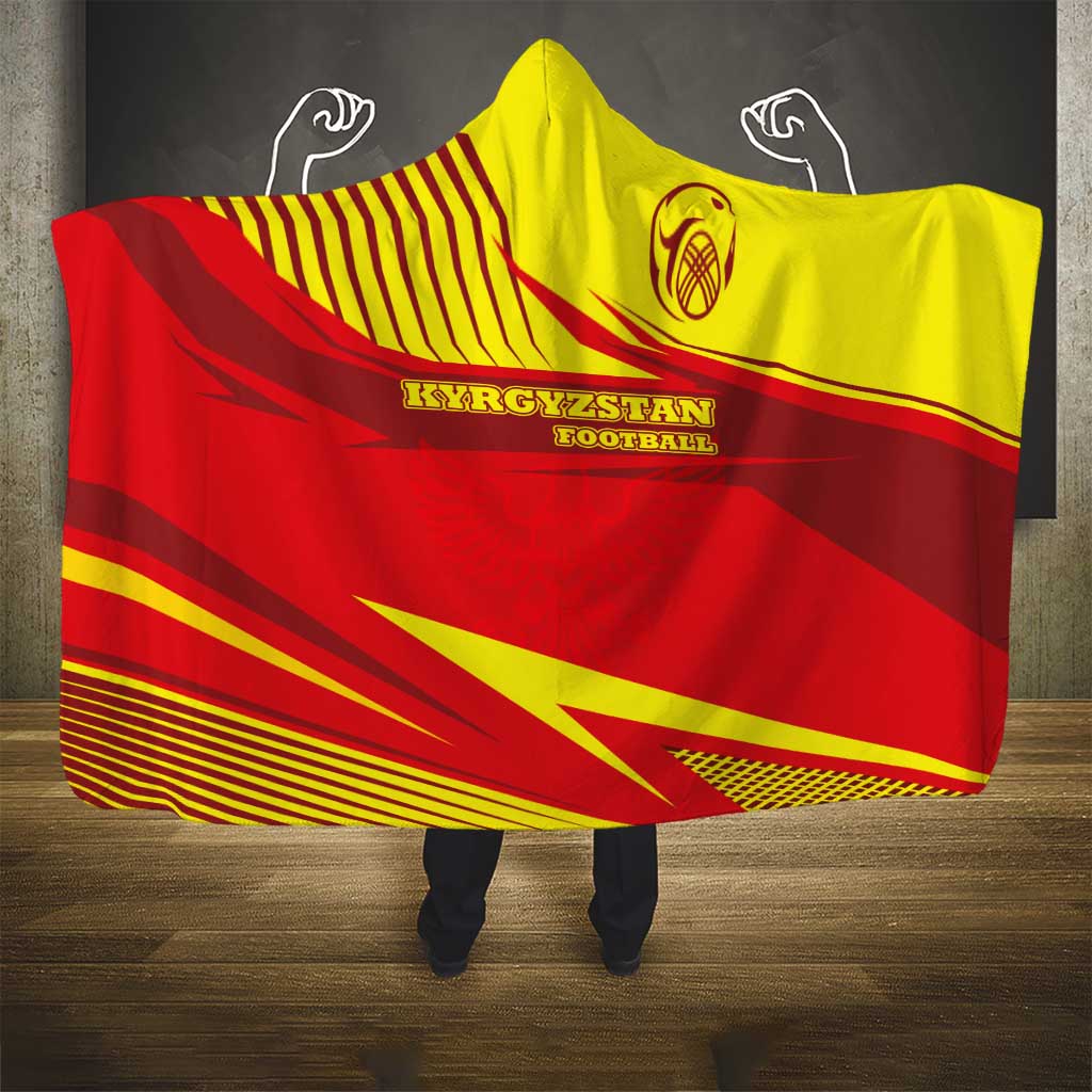 Kyrgyzstan Football Hooded Blanket Red and Yellow Sports with National Emblem Design