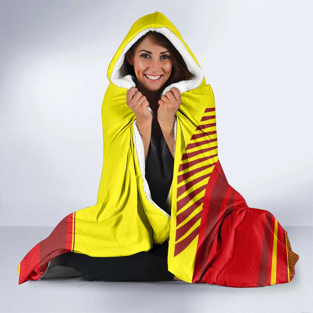 Kyrgyzstan Football Hooded Blanket Red and Yellow Sports with National Emblem Design