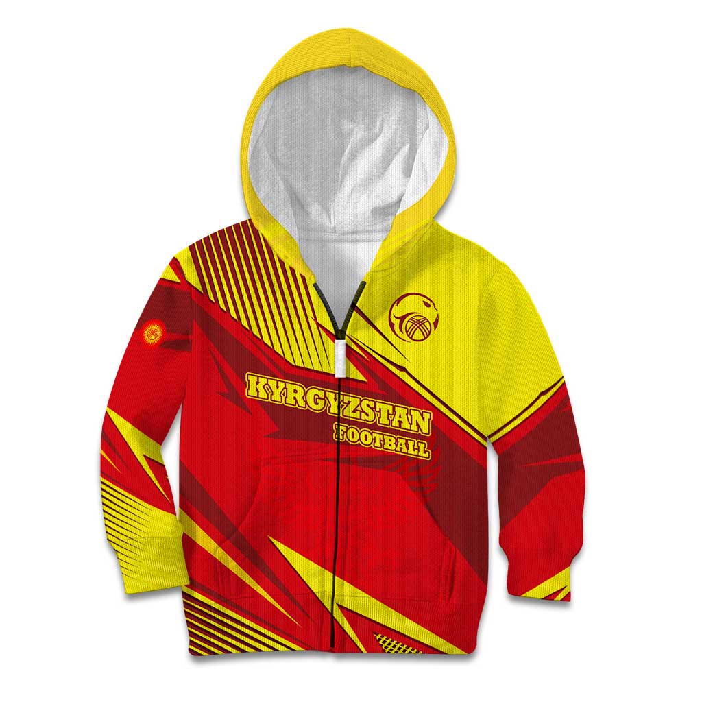 Kyrgyzstan Football Kid Hoodie Red and Yellow Sports with National Emblem Design
