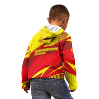 Kyrgyzstan Football Kid Hoodie Red and Yellow Sports with National Emblem Design