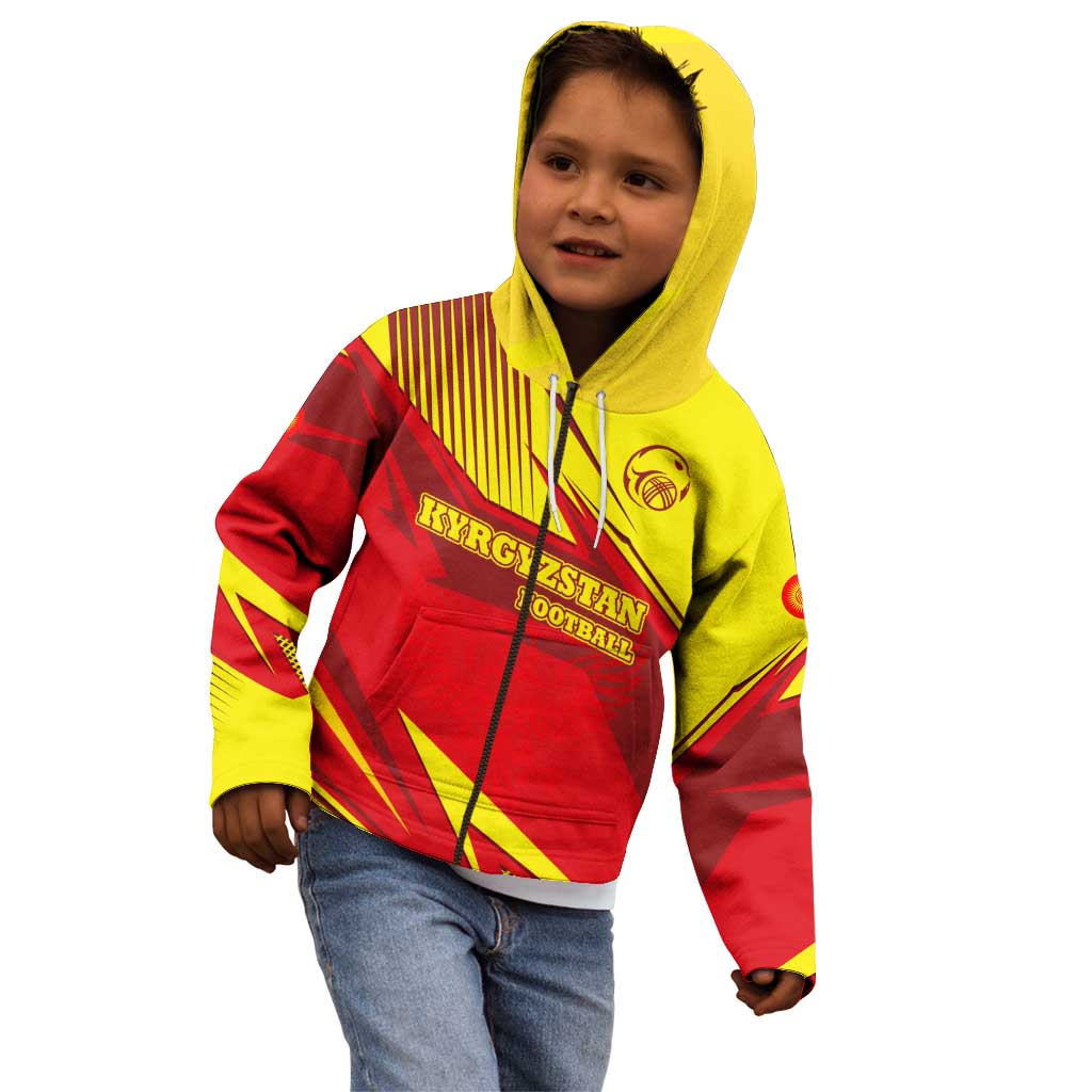 Kyrgyzstan Football Kid Hoodie Red and Yellow Sports with National Emblem Design