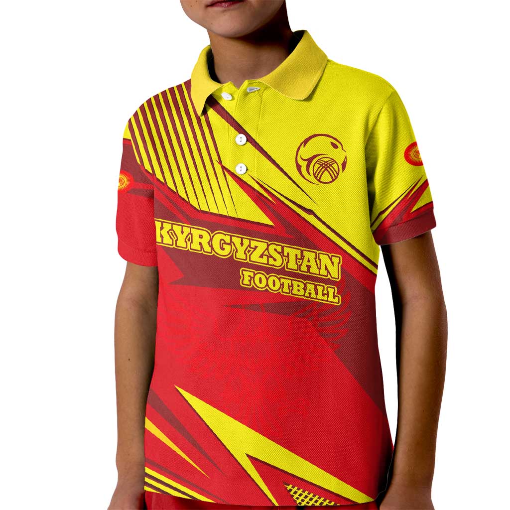 Kyrgyzstan Football Kid Polo Shirt Red and Yellow Sports with National Emblem Design