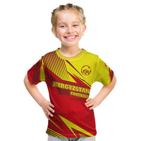 Kyrgyzstan Football Kid T Shirt Red and Yellow Sports with National Emblem Design