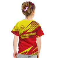 Kyrgyzstan Football Kid T Shirt Red and Yellow Sports with National Emblem Design
