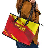 Kyrgyzstan Football Leather Tote Bag Red and Yellow Sports with National Emblem Design