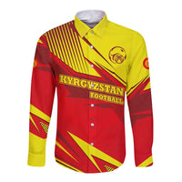 Kyrgyzstan Football Long Sleeve Button Shirt Red and Yellow Sports with National Emblem Design