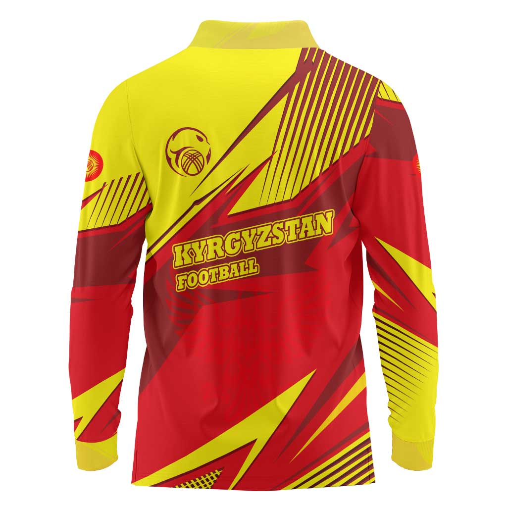Kyrgyzstan Football Long Sleeve Polo Shirt Red and Yellow Sports with National Emblem Design