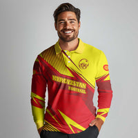 Kyrgyzstan Football Long Sleeve Polo Shirt Red and Yellow Sports with National Emblem Design