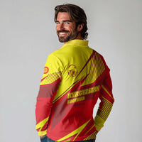 Kyrgyzstan Football Long Sleeve Polo Shirt Red and Yellow Sports with National Emblem Design