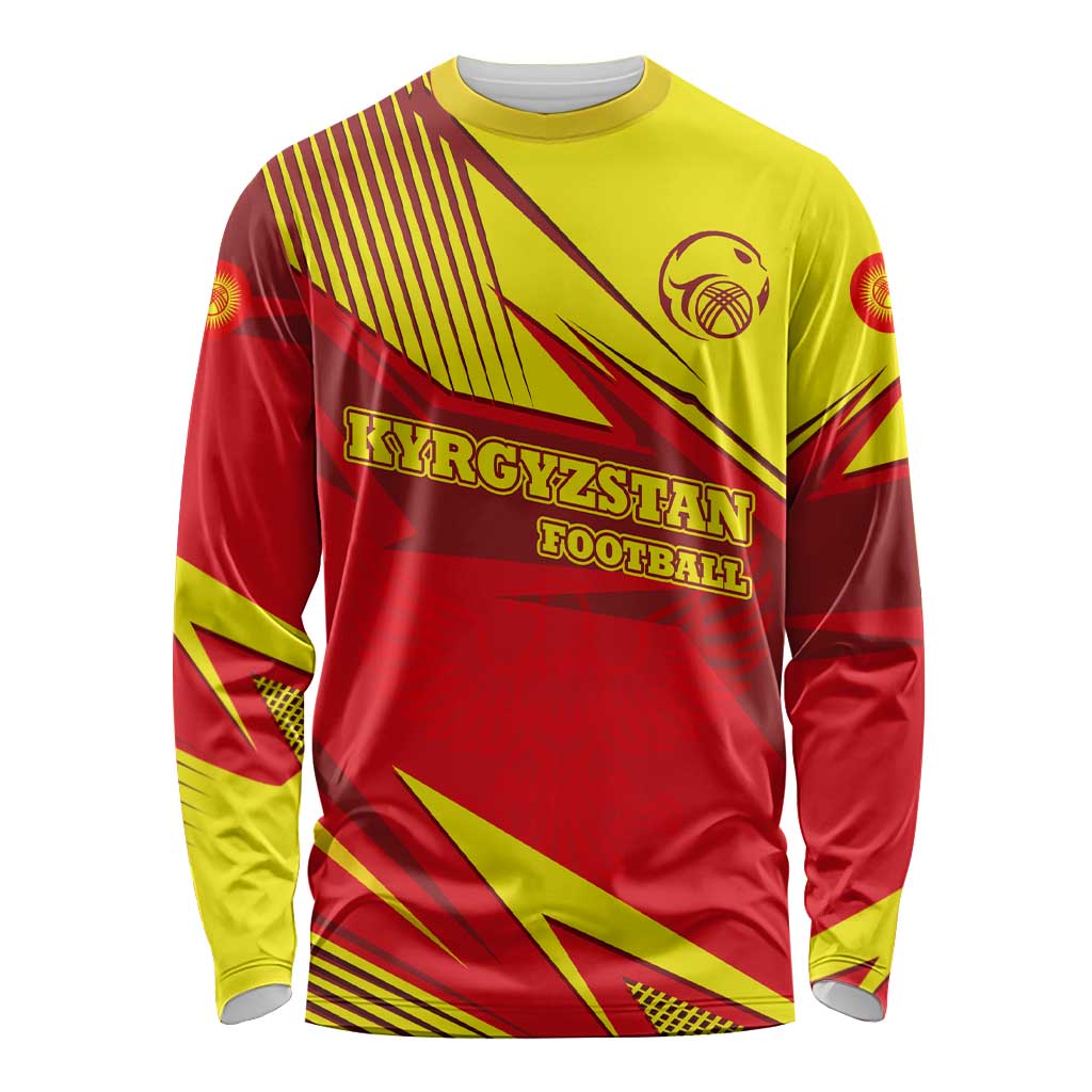 Kyrgyzstan Football Long Sleeve Shirt Red and Yellow Sports with National Emblem Design