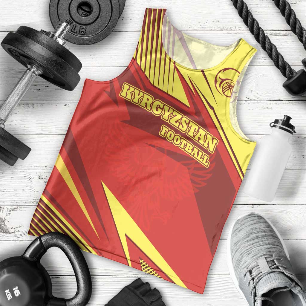 Kyrgyzstan Football Men Tank Top Red and Yellow Sports with National Emblem Design