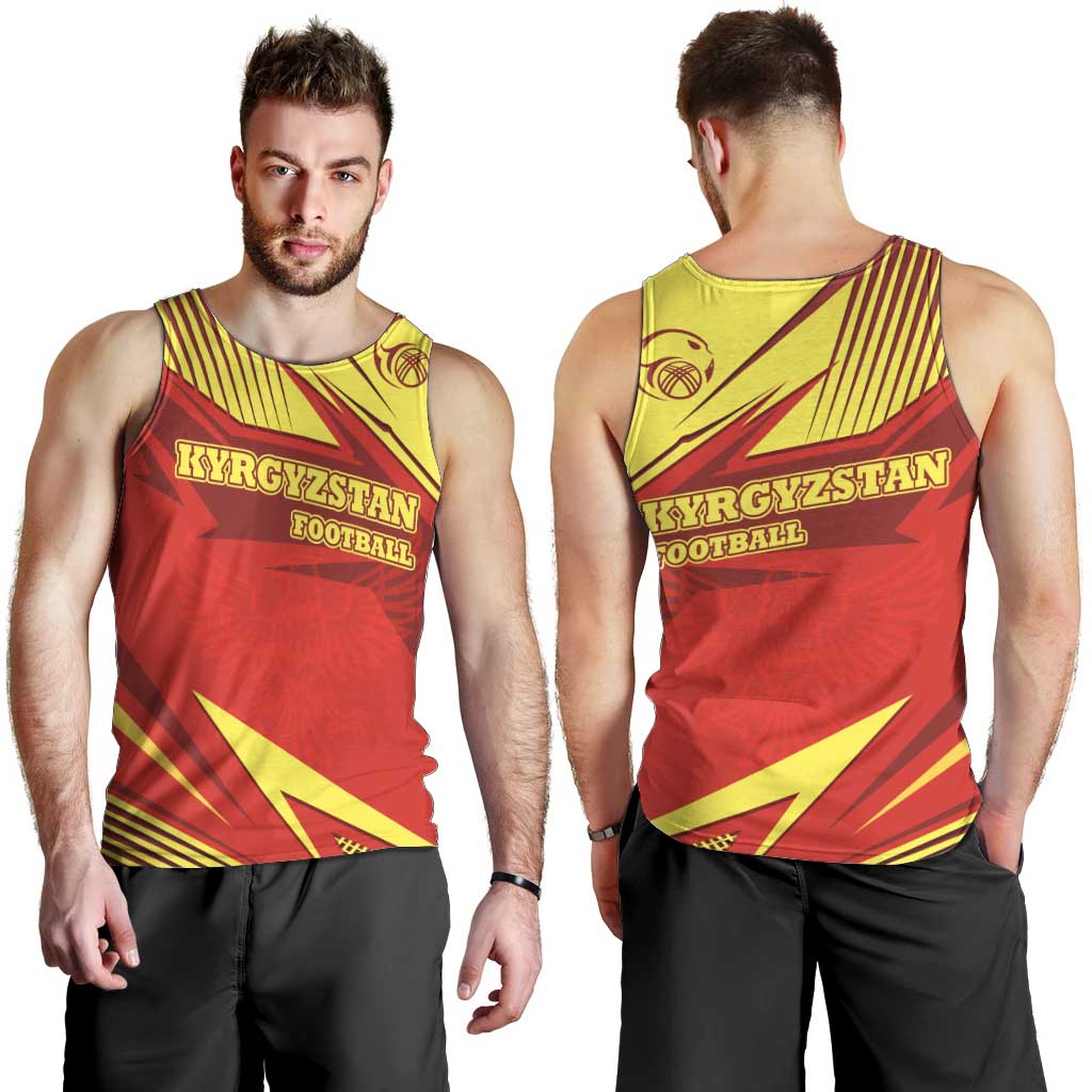 Kyrgyzstan Football Men Tank Top Red and Yellow Sports with National Emblem Design