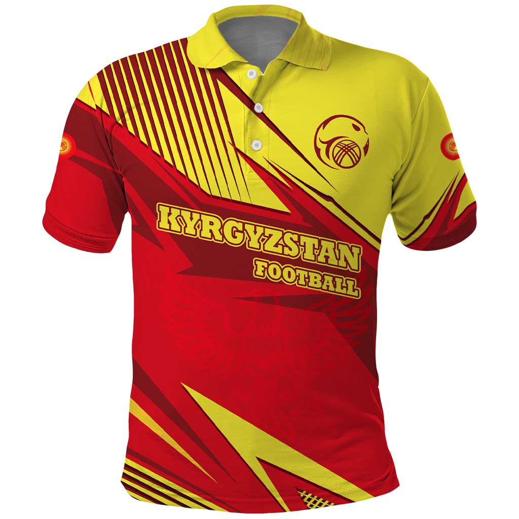 Kyrgyzstan Football Polo Shirt Red and Yellow Sports with National Emblem Design