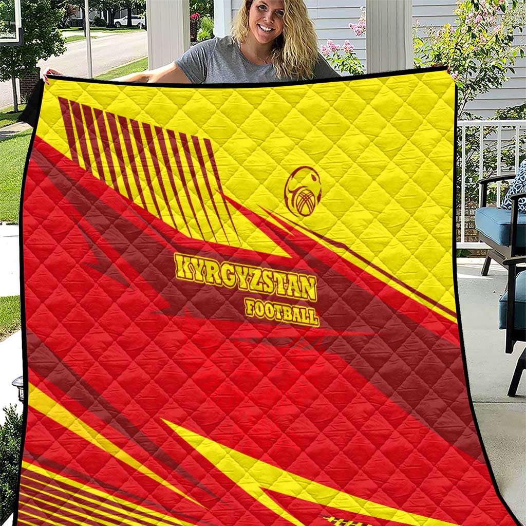 Kyrgyzstan Football Quilt Red and Yellow Sports with National Emblem Design