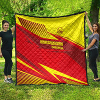 Kyrgyzstan Football Quilt Red and Yellow Sports with National Emblem Design