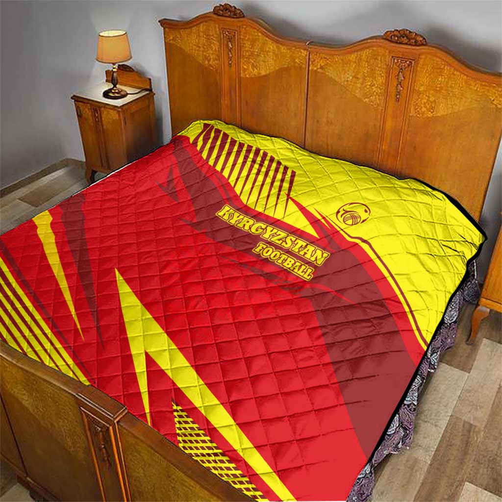 Kyrgyzstan Football Quilt Red and Yellow Sports with National Emblem Design