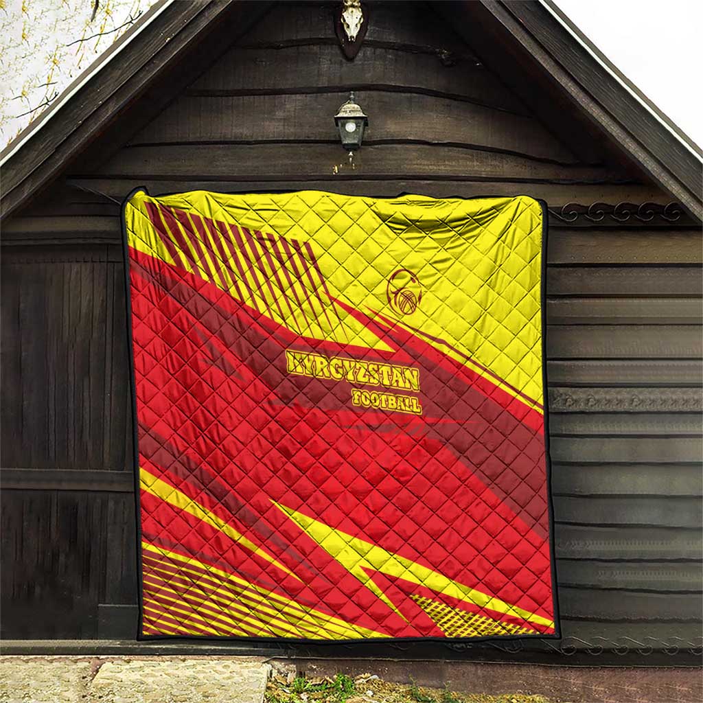 Kyrgyzstan Football Quilt Red and Yellow Sports with National Emblem Design
