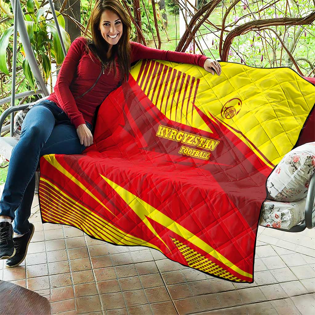 Kyrgyzstan Football Quilt Red and Yellow Sports with National Emblem Design