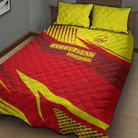 Kyrgyzstan Football Quilt Bed Set Red and Yellow Sports with National Emblem Design