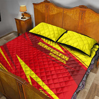 Kyrgyzstan Football Quilt Bed Set Red and Yellow Sports with National Emblem Design