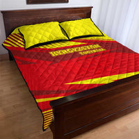Kyrgyzstan Football Quilt Bed Set Red and Yellow Sports with National Emblem Design