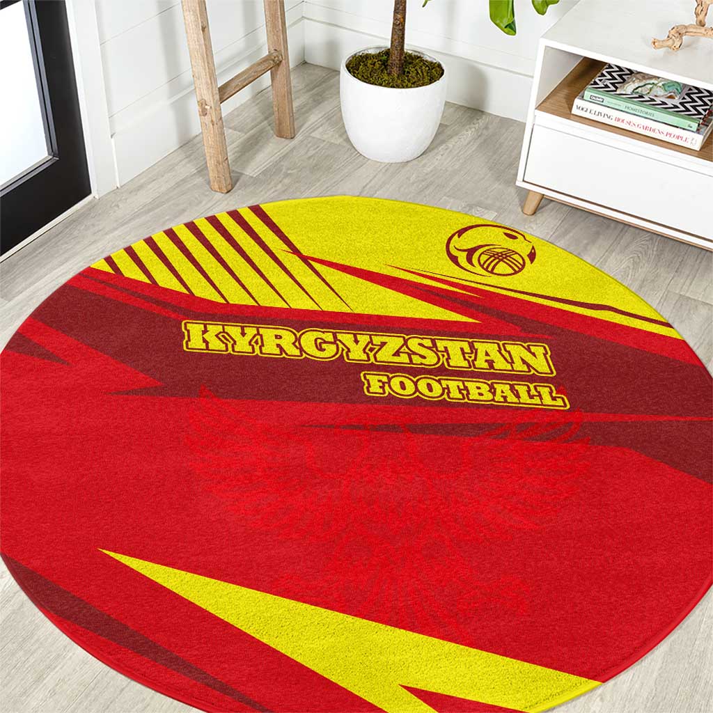Kyrgyzstan Football Round Carpet Red and Yellow Sports with National Emblem Design