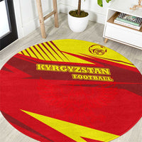 Kyrgyzstan Football Round Carpet Red and Yellow Sports with National Emblem Design
