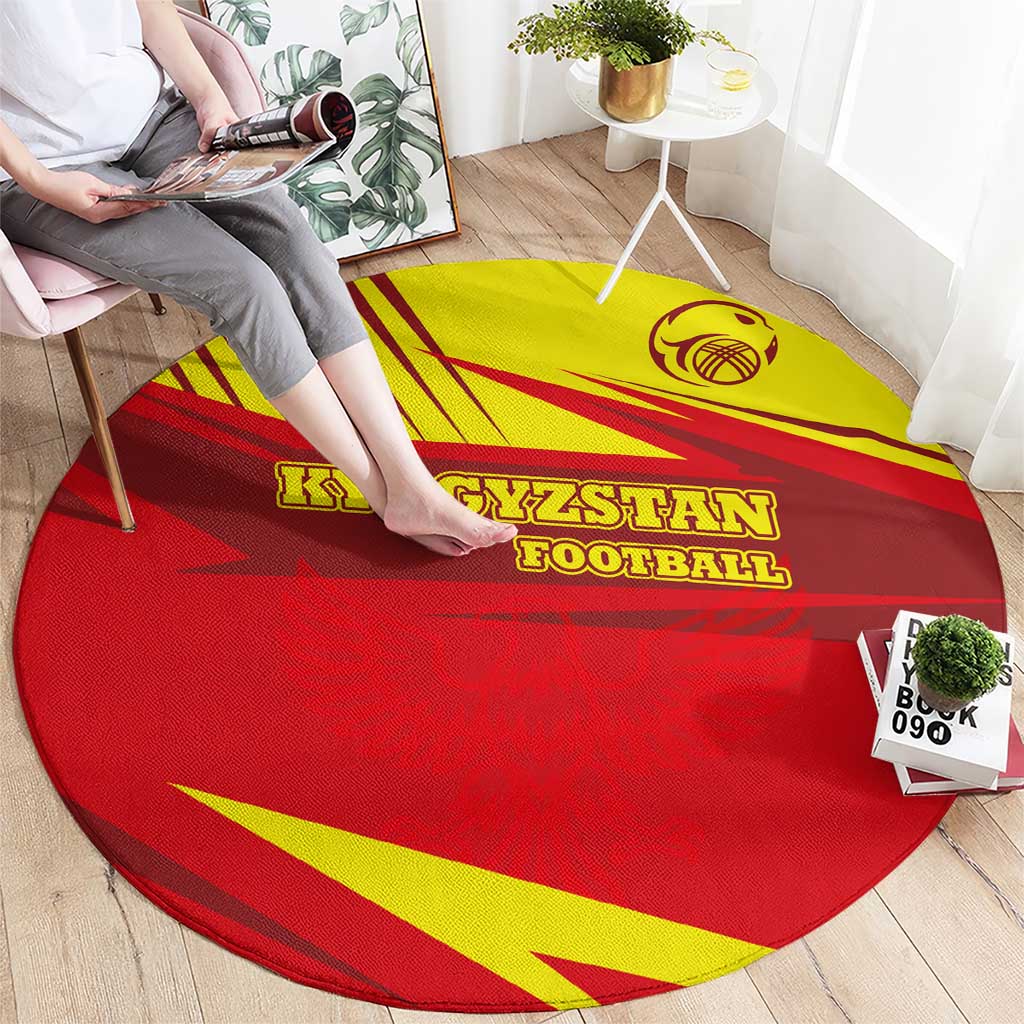 Kyrgyzstan Football Round Carpet Red and Yellow Sports with National Emblem Design
